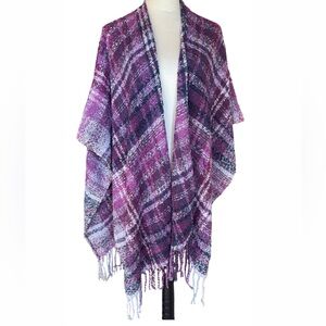 Woolrich Bold Purple Plaid Fringe Shawl/Poncho